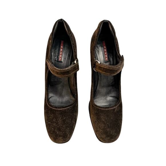 Prada Brown Suede Leather Mary Jane Wedge Pump Size 39 - Picture 1 of 6